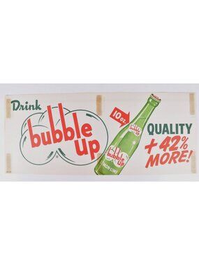 1950's Drink Bubble Up Lemon Lime Soda Window Display Sign Cola New Old Stock